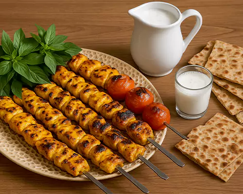 طرز تهیه جوجه کباب زعفرانی خوشمزه و مجلسی | راز طعم رستورانی و نرم شدن گوشت